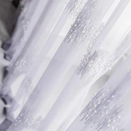 Fashion Pearls Sequins Embroidered White Window Curtains for Living Room Luxury Sheer Curtains Tulle Bedroom Veil Wave