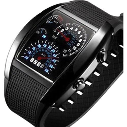 2021 Fashion Creative Car Dashboard Watch Men Led Binary Watches Black Silicone Strap Electronic Wristwatches Men Sports Watches