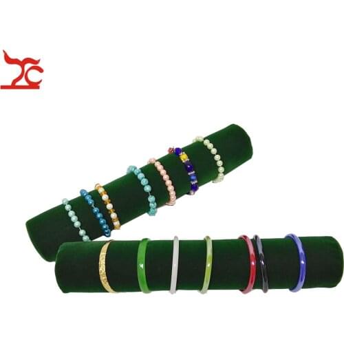 Fashion Green Velvet Bangle Jewelry Storage Stand Soft Bracelet Organizer Watch Holder Chain Exhibition Travel Roll Bar Showcase
