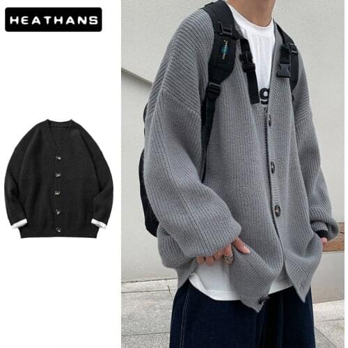 2021 Mens Casual Clothing Woollen Cardigan Homme Fashion Cashmere Sweater Loose Male Coats Solid Color Knitting Plus Size M-2XL