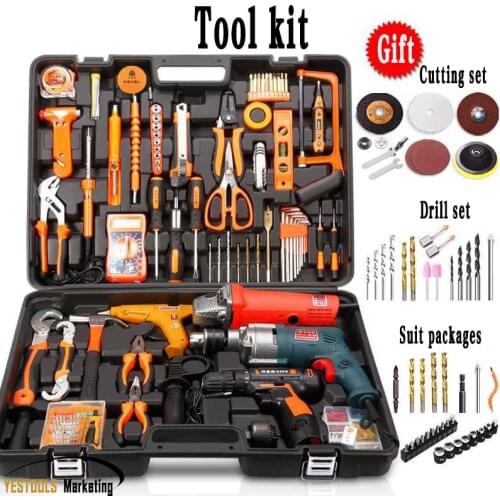 Household Tools Package Hardware Set Electric Drill Home Electrician Maintenance Multi-Functional Portable Hardware Tools