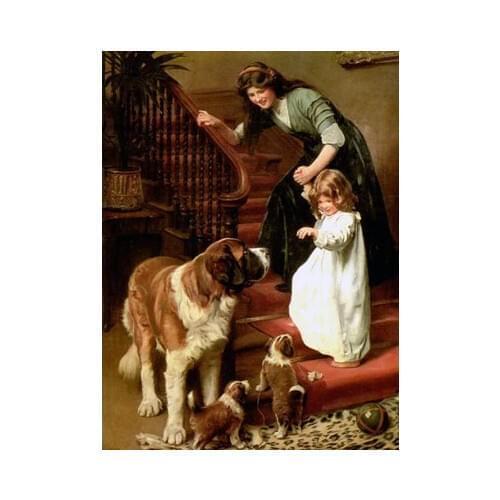 Cross Stitch Kits Cute Girl and Dog Crafts People Child Art Needlework 14CT Unprinted Embroidered Handmade Wall Home Decor