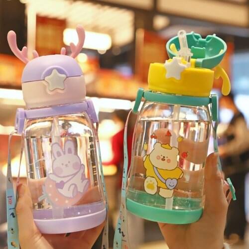 2021 New Children Water Cup Straw Cup Kindergarten Anti-fall Baby Summer Portable Water Bottle Summer Outing Bottle Cup