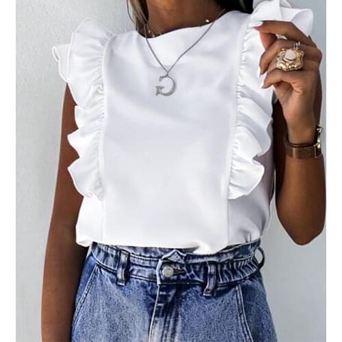 2021 Summer New Womens Shirt Fashion Ruffled Short-sleeved O-neck Long Holiday Ordinary Shirt