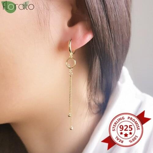 Sweet Long Chain Pendant Earrings 925 Silver Ear Buckle Exquisite Geometric Hoop Earrings Romantic Womens Wedding Gift Jewelry