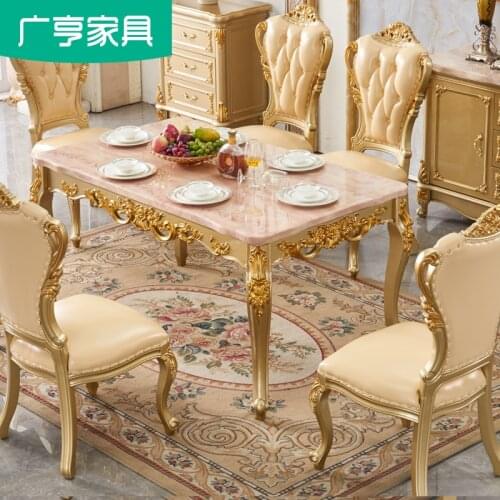 Ou eat desk and chair composite solid wood door model the marble table of big champagne gold restaurant rectangular table