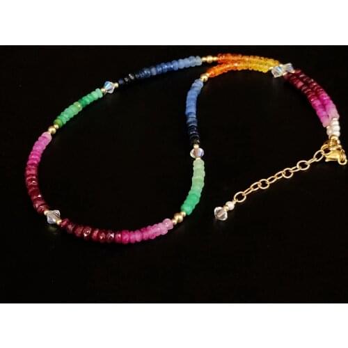 Lii Ji Sapphire Emerald Ruby Austrian Crystal 14K Gold Filled Necklace 38+4cm Natural Gemstone Handmade Jewelry For Women Gift