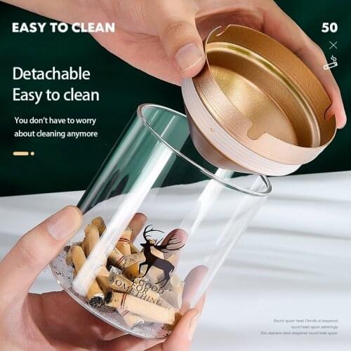 Split Funnel Design Stainless Steel Glass Ashtray Auto Smoke Cup Holder Anti-fly Ash Ashtray Tray with Cover Bedroom Accessories