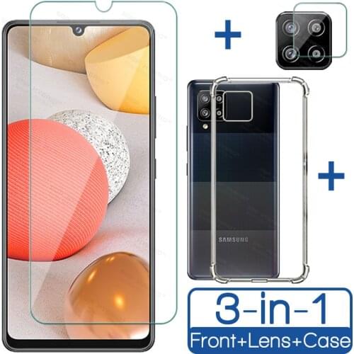 Transparent Clear TPU Silicone Case For Samsung Galaxy A42 5G Tempered Glass for GalaxyA42 A41 A40 Camera Protection Film Shield