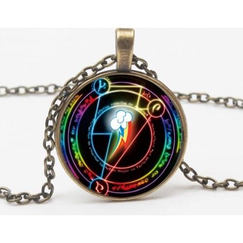 Romantic Rainbow Dash Arcane Circle Pendant Necklace Friend Magic MLP Inspiration Glass Dome Pendant Men Women Gift Long Chain