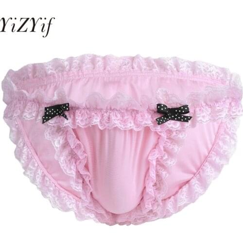 YiZYiF Sexy Men Maid Soft Floral Lace Lingerie Gay Men So Sissy panties Bikini Briefs Jockstrap Soft Underwear