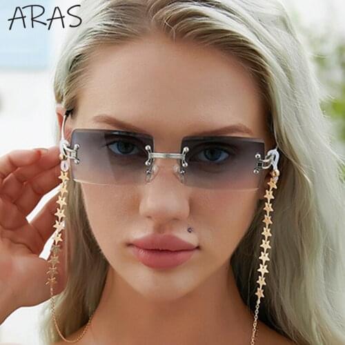 Retro Sunglasses Women 2021 Luxury Brand Chain Fashion Rimless Gradient Sunglasses Men Shades Cutting Lens Ladies Frameless Oчки