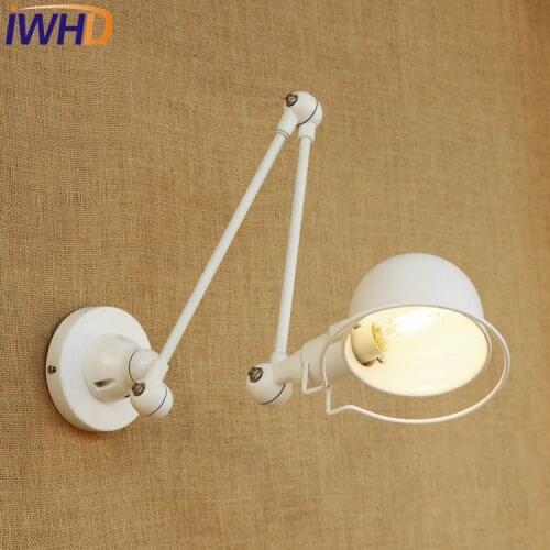 IWHD Loft Style Double Swing Arm LED Wall Sconce Bedside Wall Lamp Industrial Vintage Wall Light Fixtures For Home Lighting