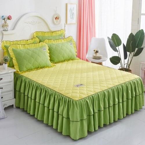 Thickened Quilted Bedspread Korean Princess Style Double Layer Lacework Bed Skirt Solid Color Queen King Size For Wedding Decor