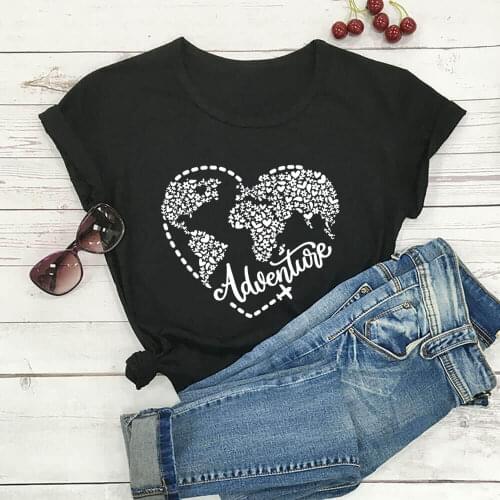 Adventure Graphic Print 100%Cotton Women Tshirt New Arrvial Womens Summer Casual Short Sleeve Top Adventure Shirt Vacation Tee