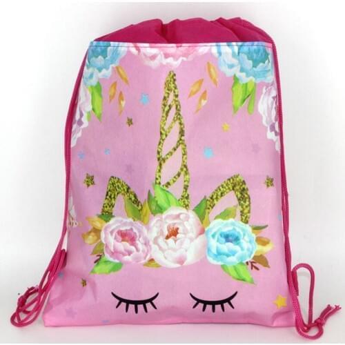 12pcs/set Unicorn Theme Non-woven Drawstring Fabric Backpacks Kids School Birthday Party Gift Bag Supplies Party Decoration