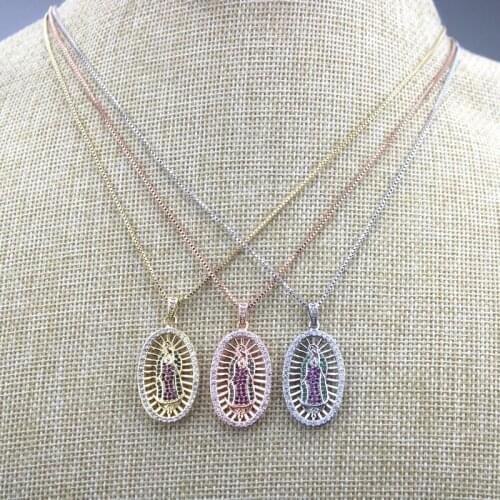 16inch 10pcs/lot Fashion colorful cz religion charm necklace,cz jewelry necklace,micro pave necklace,wholesale