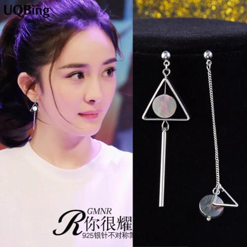 2018 Free Shipping Fashion Asymmetric Geometric Triangle 925 Sterling Silver Stud Earrings Jewelry Pendientes Brincos