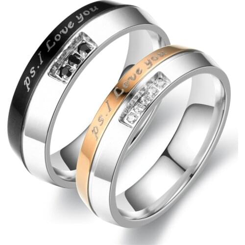 AsJerlya 2021 New Fashion Couple Rings Stainless Steel Zircon Couples Rings For Women Men Jewelry Accessories Dropshipping