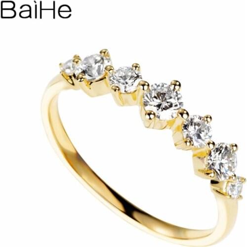 BAIHE Solid 14K Yellow Gold 0.55ct Certified H/SI Natural Diamonds Wedding Women Trendy Fine Jewelry Beautiful diamond Ring