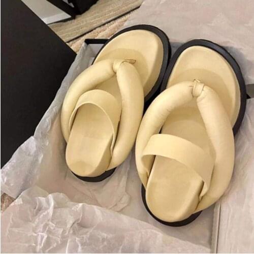 High qaulity 2021 summer women shoes genuine leather slip on platform flat flips flops causal sandals