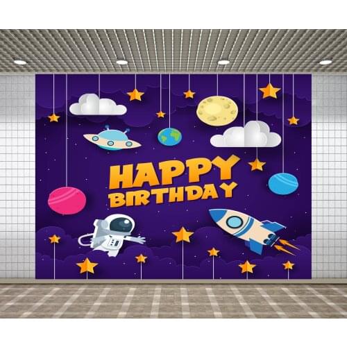 Lyavshi Happy Birthday Party Decoration Banner Astronaut Spaceship Backdrop Props Photo Studio Photography Background Photocall