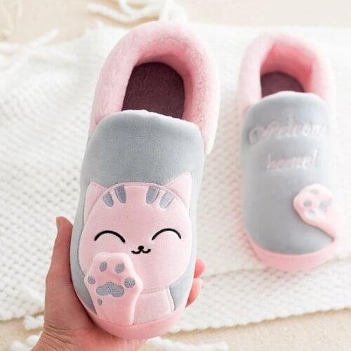 Children Indoor Slippers Winter Warm Shoes Kids Mum Dad Home Floor Slippers Cartoon Style Anti-slip Boys Girls Cotton Shoes