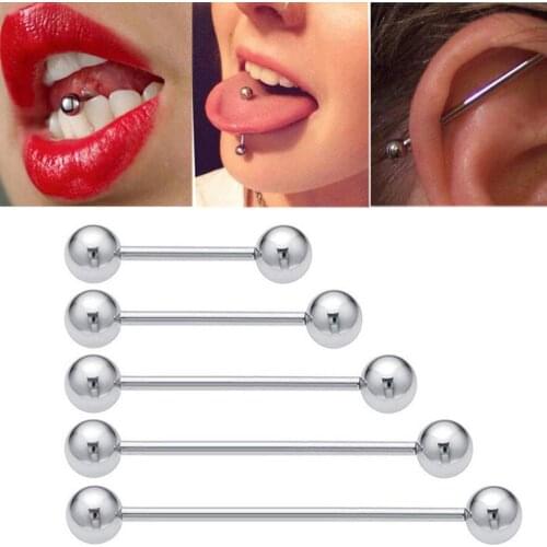 1pairs Stainless Steel Long Industrial Barbell ring 14G Tongue Nipple Bar Piercing 1.6MM Tragus Helix Ear Piercing Body Jewelry