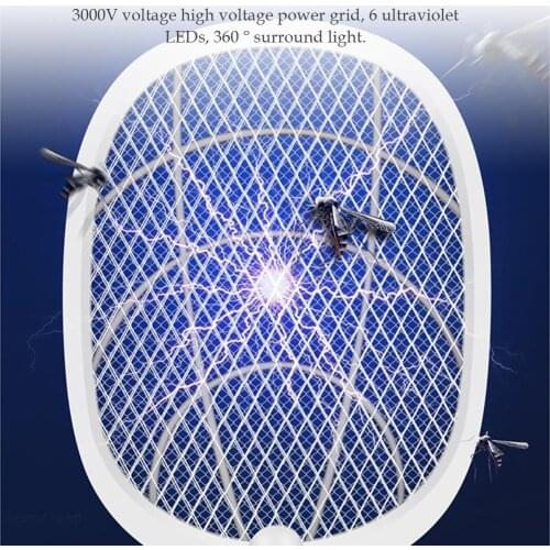 3000V Electric Insect Racket Swatter Zapper USB 1200mAh Rechargeable Mosquitos Killer Pest Control For Bedroom Outdoor