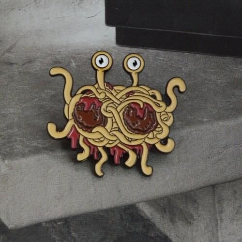 Cartoon Pastafarianism enamel button pin Flying Spaghetti Monsterism badge brooch FSM shirt bag jewelry Gift for friends kids