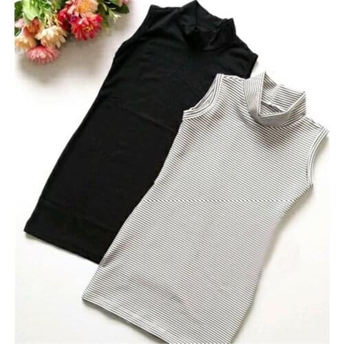 2020 Newly Toddler Baby Girls Summer Dress Striped Print Cotton Turtleneck Sleeveless Straight Mini Dress