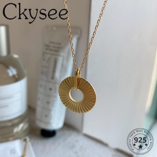 Ckysee Design 925 Sterling Silver Necklace Chic Golden Round Pendant Necklace For Fashion Women Girlfriend Silver Jewelry Gift