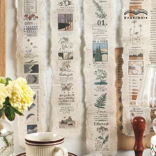 Plant Collection Record Series Masking Washi Long Tape Retro Decorative Adhesive Tape Decora Diy Scrapbooking Sticker Label