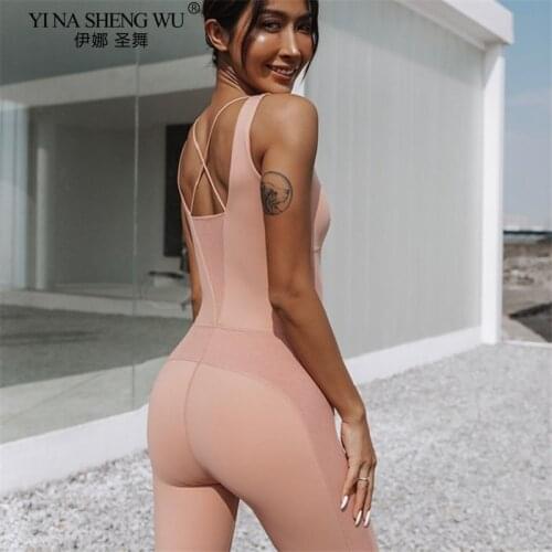Back Cross Mesh Patchwork Yoga Jumpsuit Professional Sports High Stretch Bodysuits With Chest Pads Sportswear One-Pieces Rompers