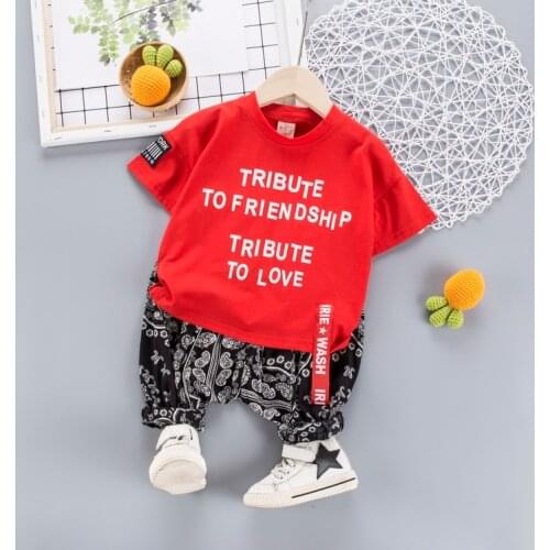 Toddler Baby Boys Girls Clothes Sets Summer Boy Letter Short Sleeve T shirt +print Loose Harem Pants Hip Hop Fashion 2Pcs Suit