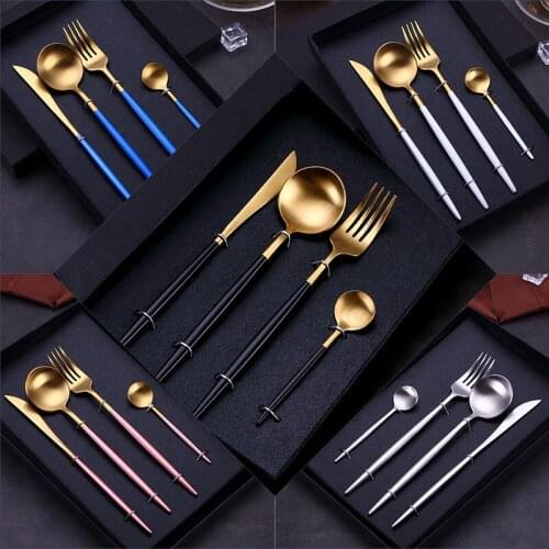 Container For Spoons And Forks 24pcs/set Black Stainless Steel Cutlery Sets With Box Christmas Dinnerware Sets