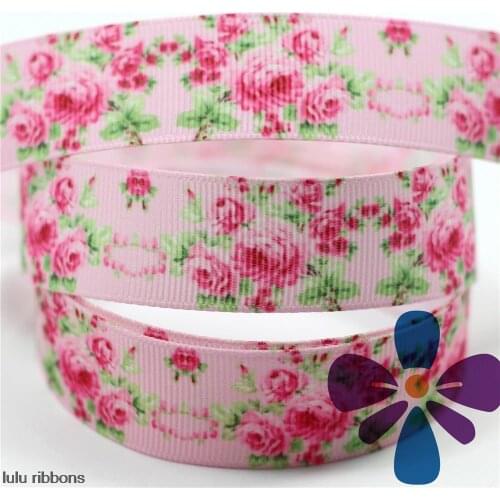 6mm-75mm Pale Flower Printed Grosgrain Ribbon/Elastic Band 50 Yards/Lot Hair Accessories MD160615-22-4718
