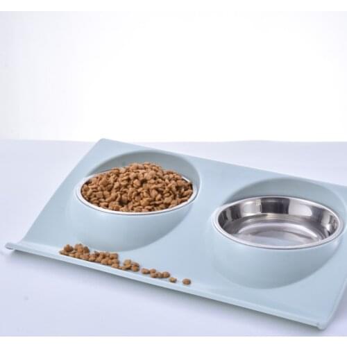 Stainless Steel Cat Bowl Cute Non-slip Duble Bowl Pet Food Water Elevated Feeder Sputterproof Design Pet Bowl Pet Supplies