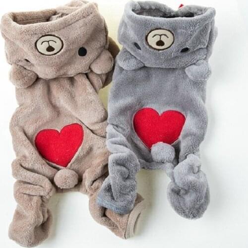 Fashion Bear Heart Dog Shirts For Small Dog Soft Fleece Pet Dog Clothing Yorkies Chihuahua Clothes Puppy Cat Outfit Coat Hoodie