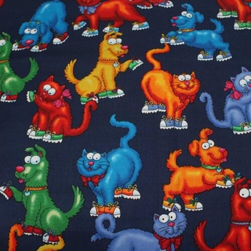 Cartoon Cute Cats and Dogs 100% Cotton Fabric for Kids Clothes Home Textile Slipcover Sewing Quilting DIY Needlework Material