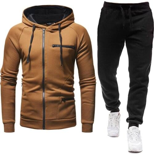 2021 Autumn Winter Mens Tracksuit Two Piece Set Sports Jacktets Suit Zipper Sweatshirts+Pants Outfit Male Clothes Size M-3XL