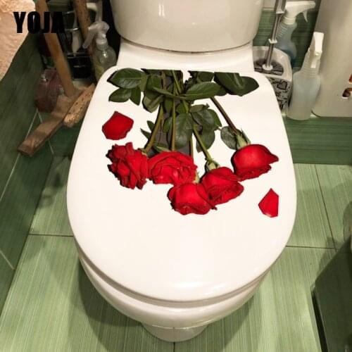 YOJA 18.7X23.1CM Valentines Day Red Rose Fashion WC Toilet Seat Stickers Home Wall Decor T1-1254