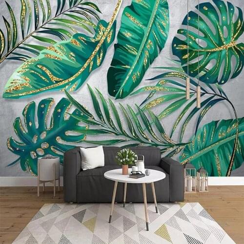 3D Wallpaper Modern Green Leaves Plant Photo Wall Mural Restaurant Living Room Self-Adhesive Waterproof Canvas 3D Wall Stickers