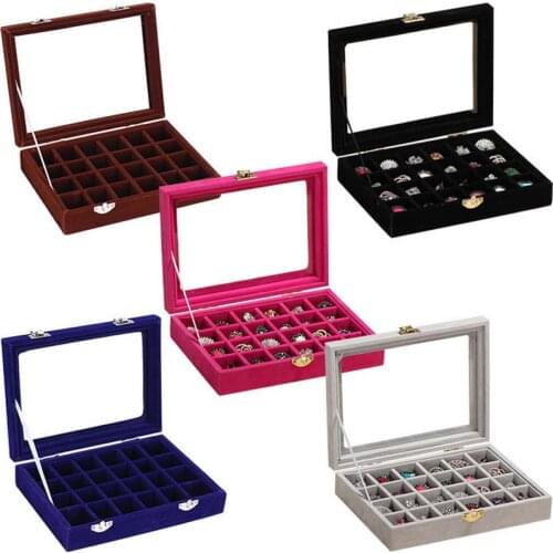New Arrival Jewelry Case Storage Box With Glass Lid For Earring Ring Pendant Box