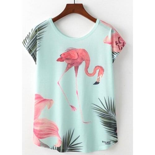 Summer New Women T-Shirts Harajuku Kawaii Cute animal Flamingo Print T shirt Causal O-Neck Short Sleeve Loose Tops Tshirt Female