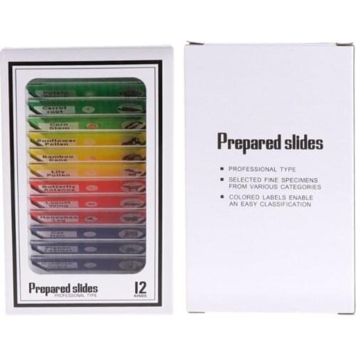 12 Pcs Prepared Microscope Slides Set Specimen For Student Basic Biology Education