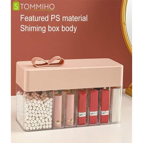 STOMMIHO Makeup Organizer Storage Box Lipstick Holder Light Luxury Desktop Storage Rack Household Shelf Girl Lipstick Skin Care
