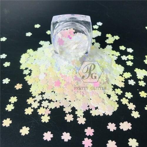 PrettyG 1 Box Sakura Flower Shape Pearl Iridescent Glitter Nails Art Decoration Body Glitter Tattoo Makeup Accessories