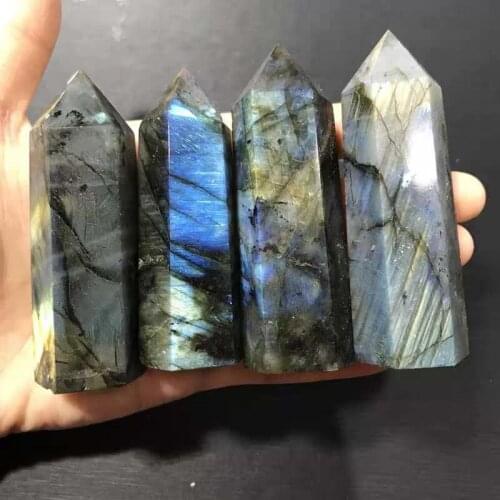 Spiritual healing products natural blue flash labradorite quartz point crystal wands for meditation gift