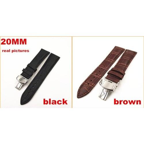 1PCS 20MM genuine leather Watch band watch strap waterproof leather stainless steel buckle - black & brown color available